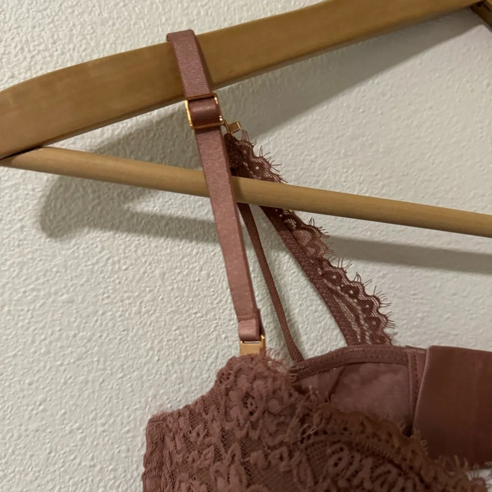 Aerie Real Power Balconette Lightly Lined Eyelash Lace Bra Mauve 2022 NWT-32D